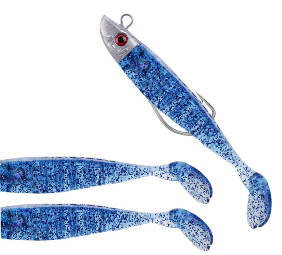 Leurre souple pêche aux leurres + 2 leurres de remplacement bleu